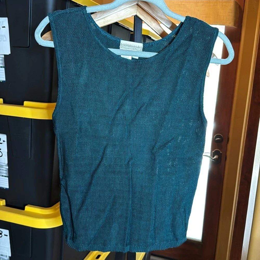 Coldwater Creek Teal Rayon Knit Sleeveless Tank Top Sweater Size Small